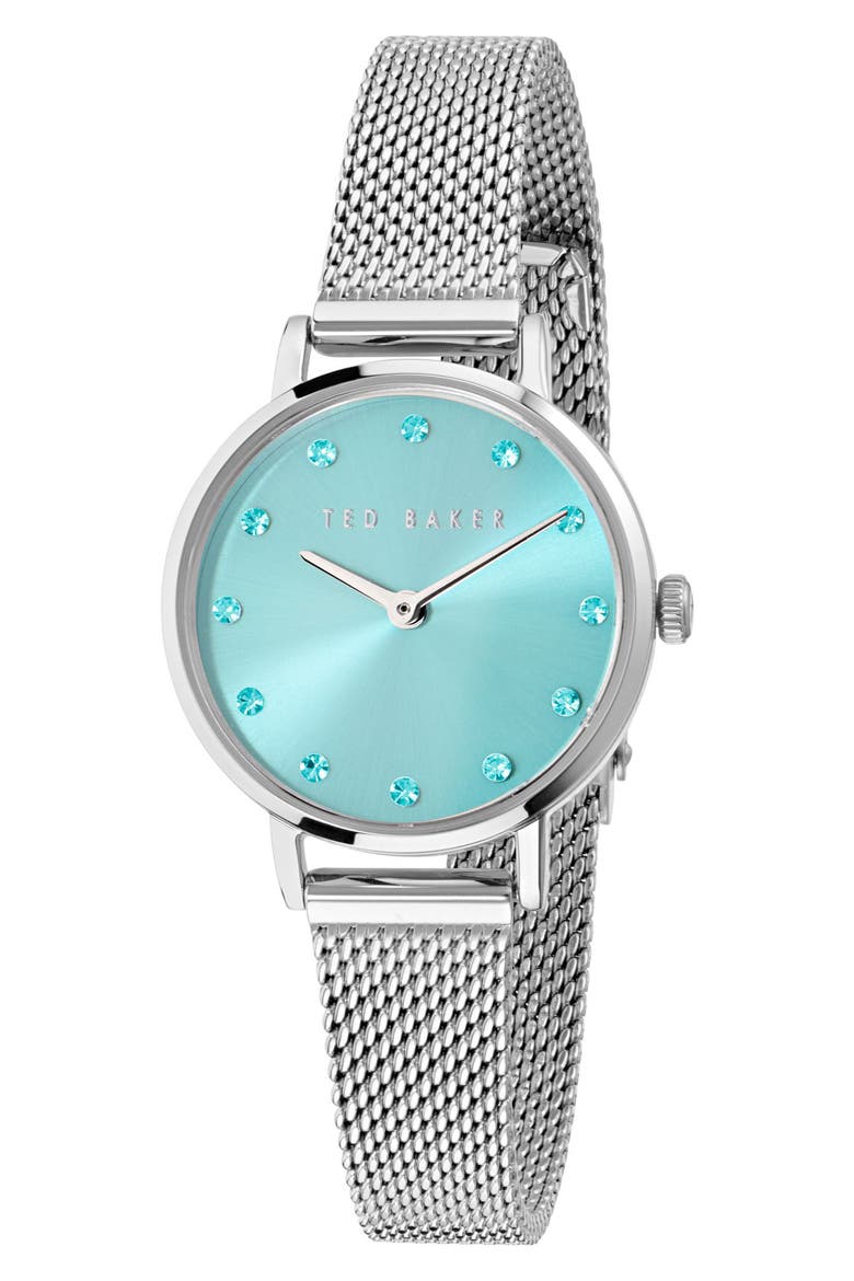 Staciie Blue Dial Bracelet Watch, 28mm, Main, color, SILVER