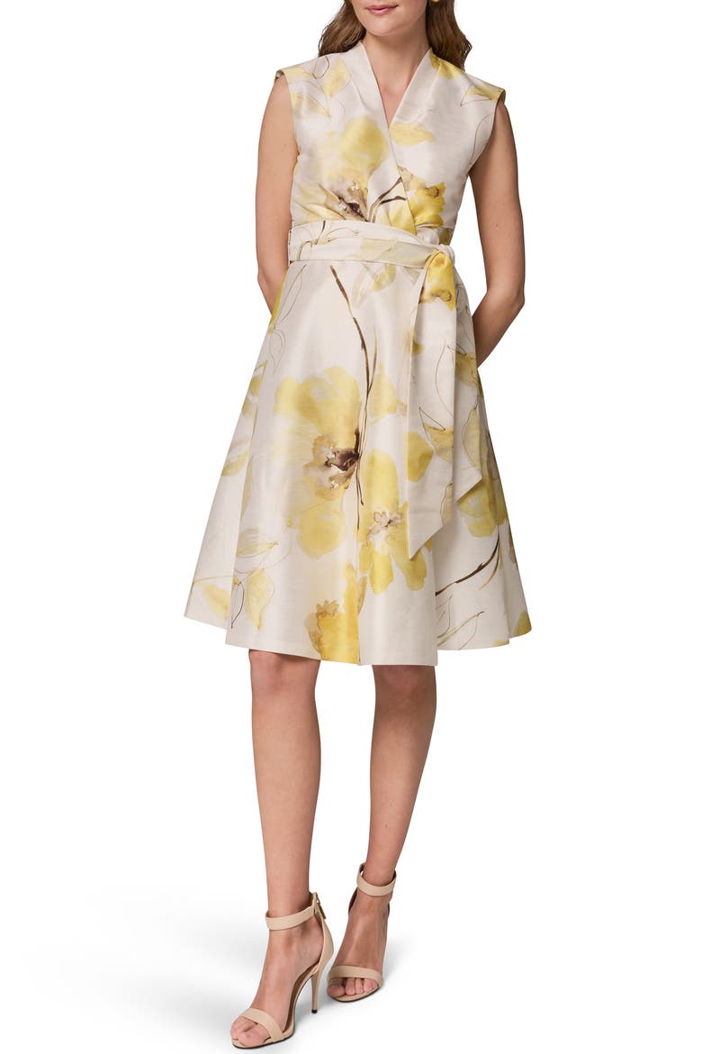 Floral Print Wrap Dress, Main, color, LIMONCELLO