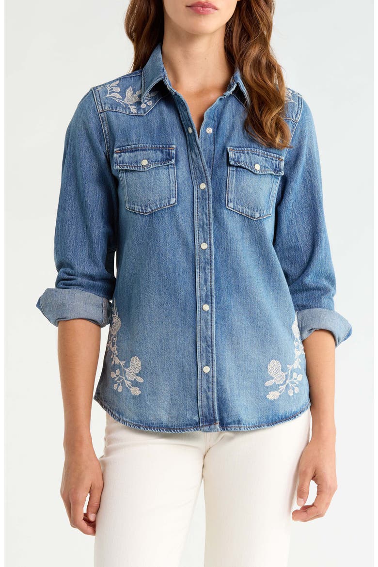 Embroidered Denim Shirt, Main, color, SHOCKING SURPRISE WASH