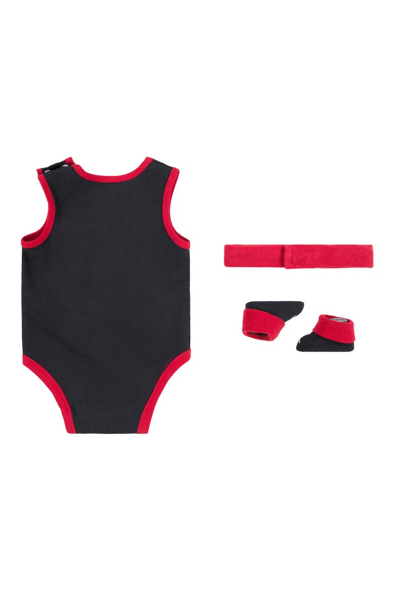 3-Piece Mesh Jersey Bodysuit, Headband & Booties Set, Alternate, color, BLACK