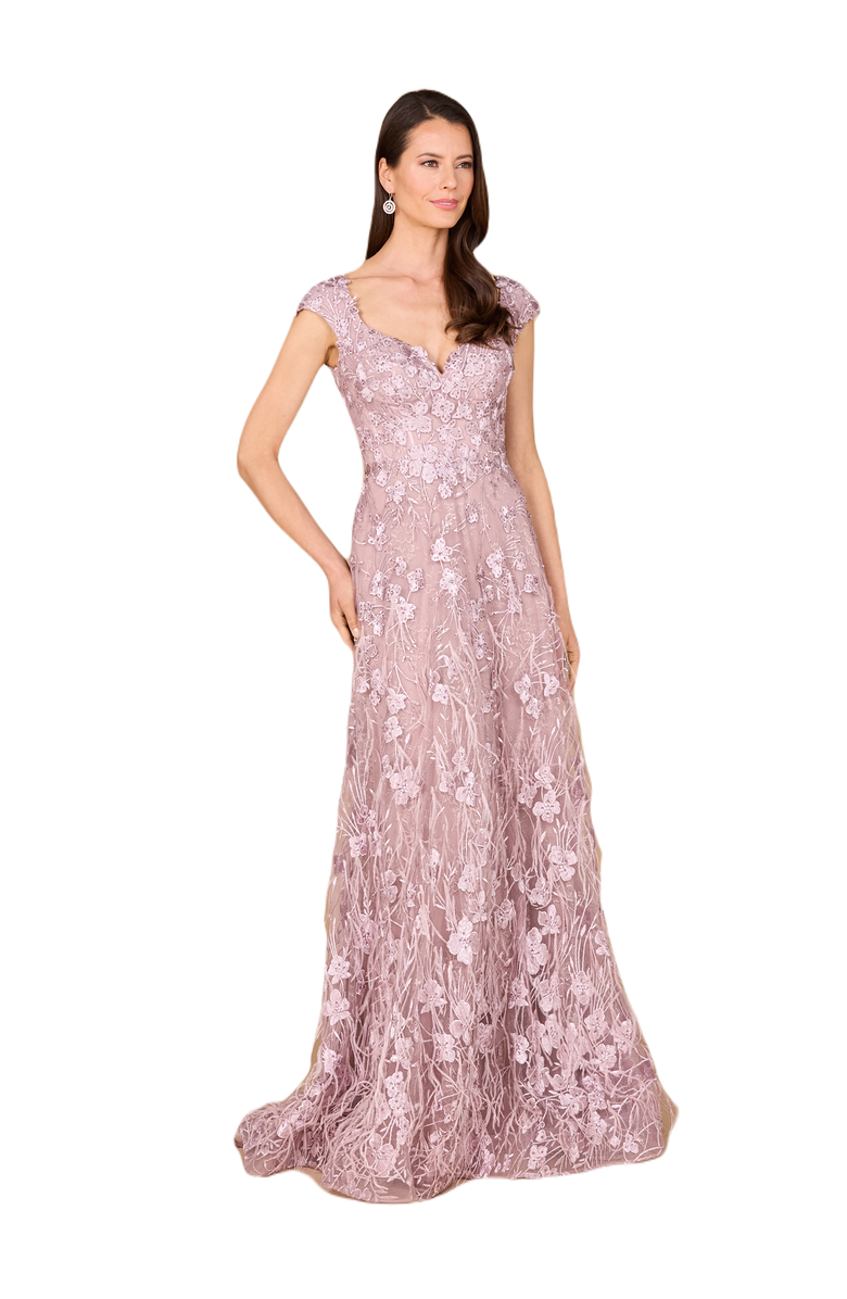 LARA New York Cap Sleeves, A-line Dress with Feathers, Main, color, Lilac