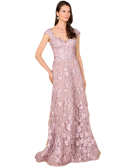 Cap Sleeves, A-line Dress with Feathers