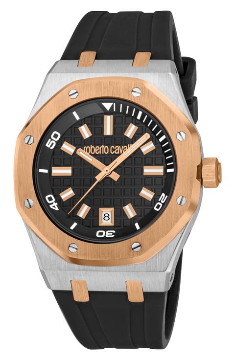 Impero Octagonal Quartz Rubber Strap Watch, 42mm x 53mm