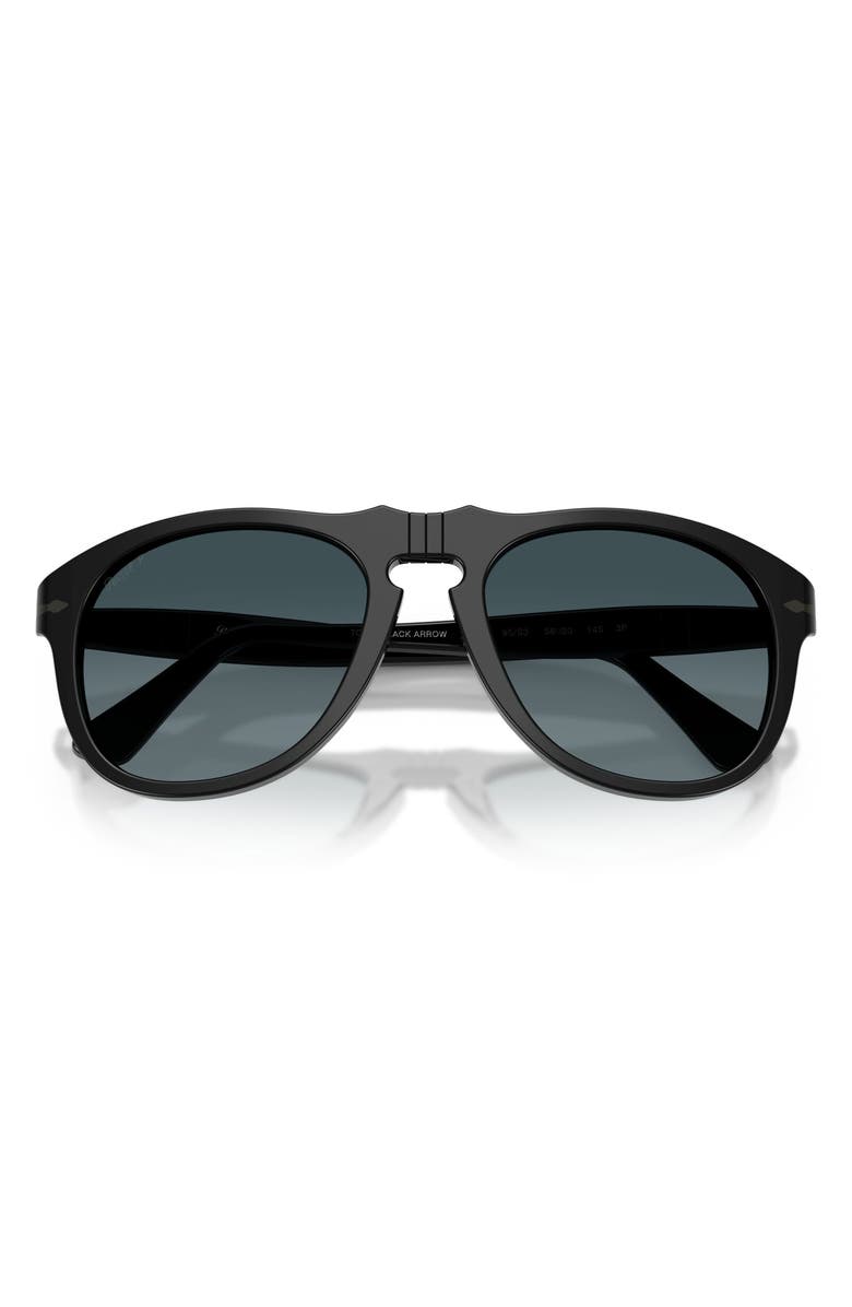 Persol 56mm Polarized Pilot Sunglasses, Alternate, color, Black / Polar Gradient Blue