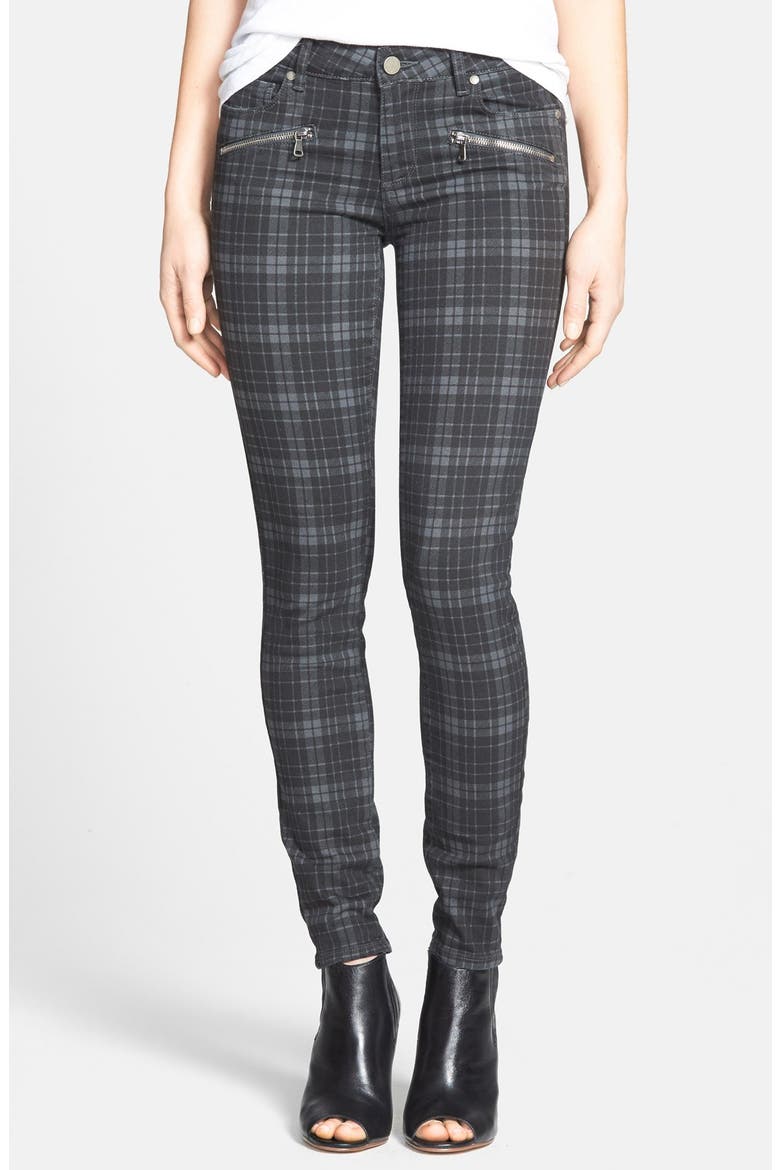 Denim 'Indio' Zip Detail Ultra Skinny Jeans (Nordstrom Exclusive), Main, color, CHARCOAL CANTERBURY PLAID