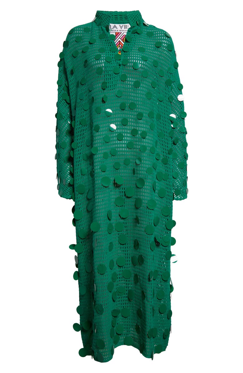 La Vie Style House Net Bangle Cover-Up Maxi Caftan, Alternate, color, Green