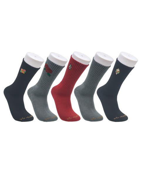 Embroidery Half Cushion Crew Sock 5-Pack