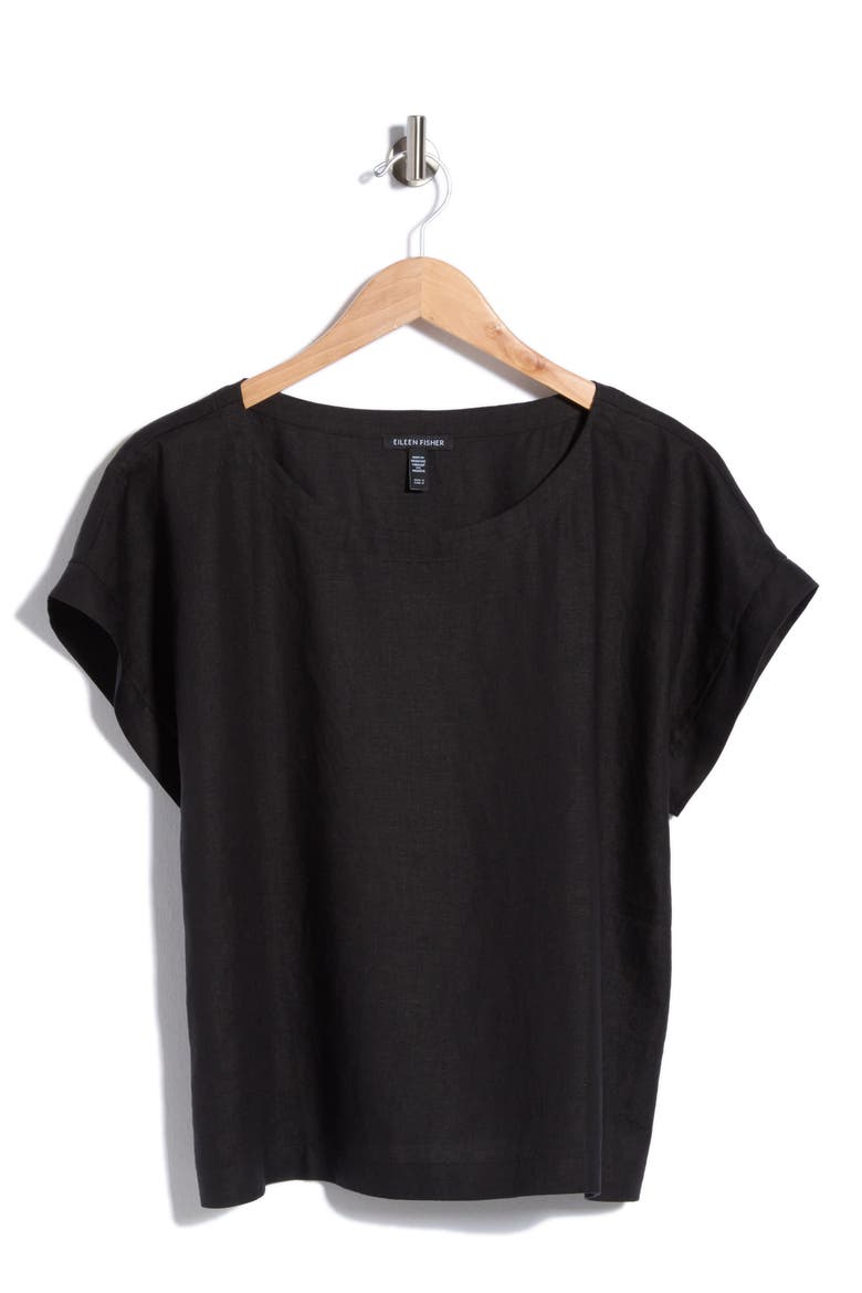 Ballet Neck Organic Linen Top, Alternate, color, BLACK