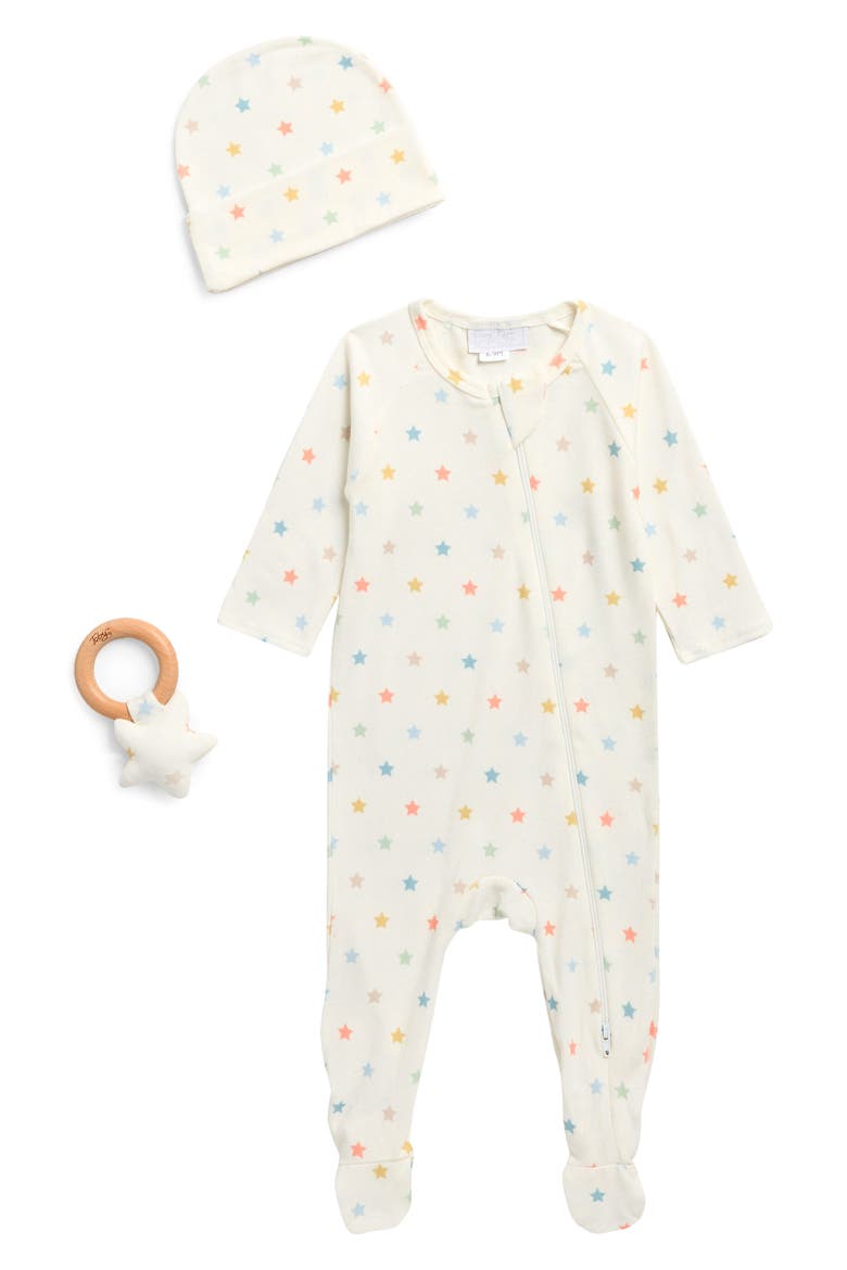 Rainbow Stars Footie, Hat & Teether Set, Main, color, WHITE