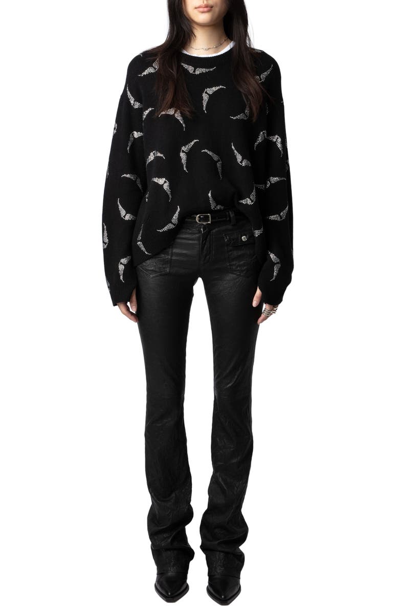Zadig & Voltaire Markus Strass Wings Cashmere Sweater, Alternate, color, 
