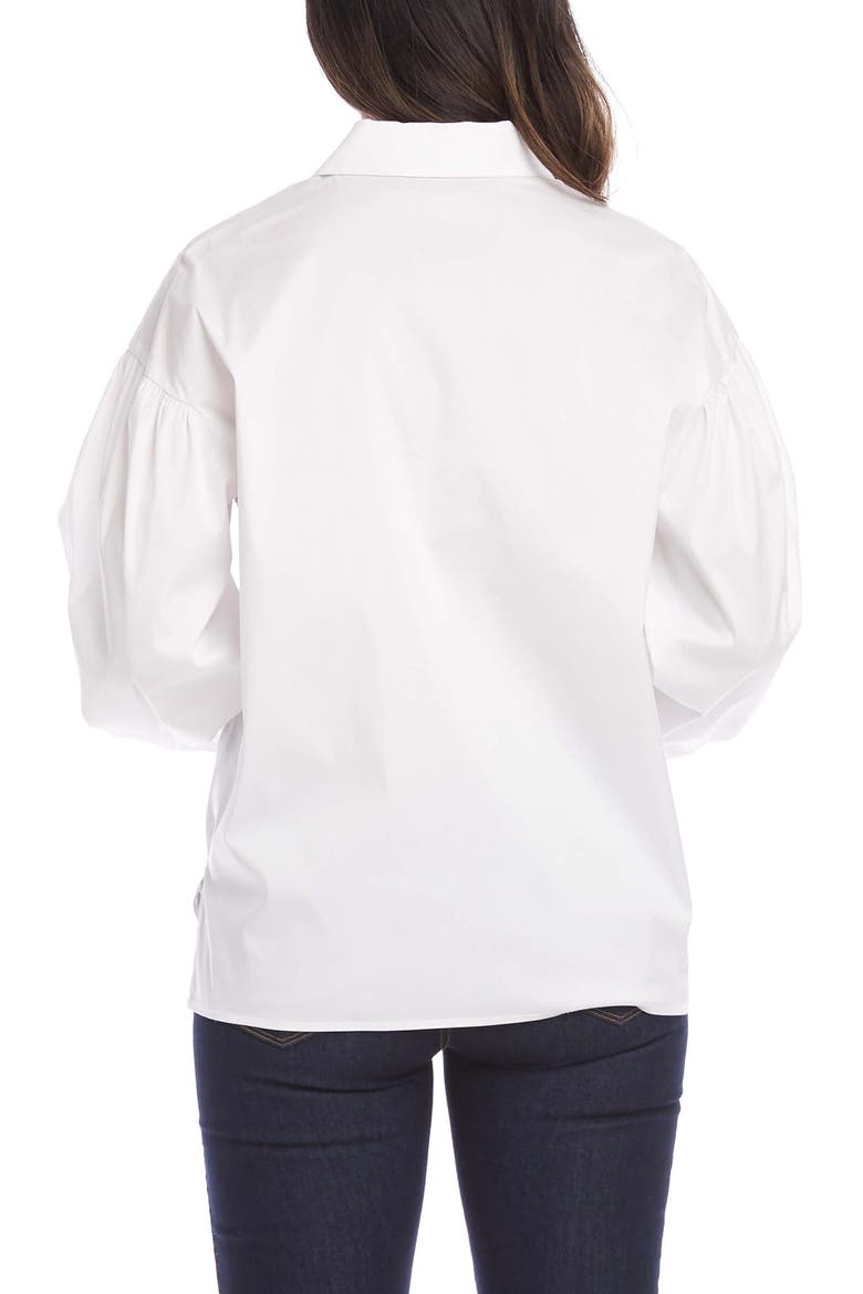 Balloon Sleeve Cotton Blend Button-Up Shirt, Alternate, color, WHITE