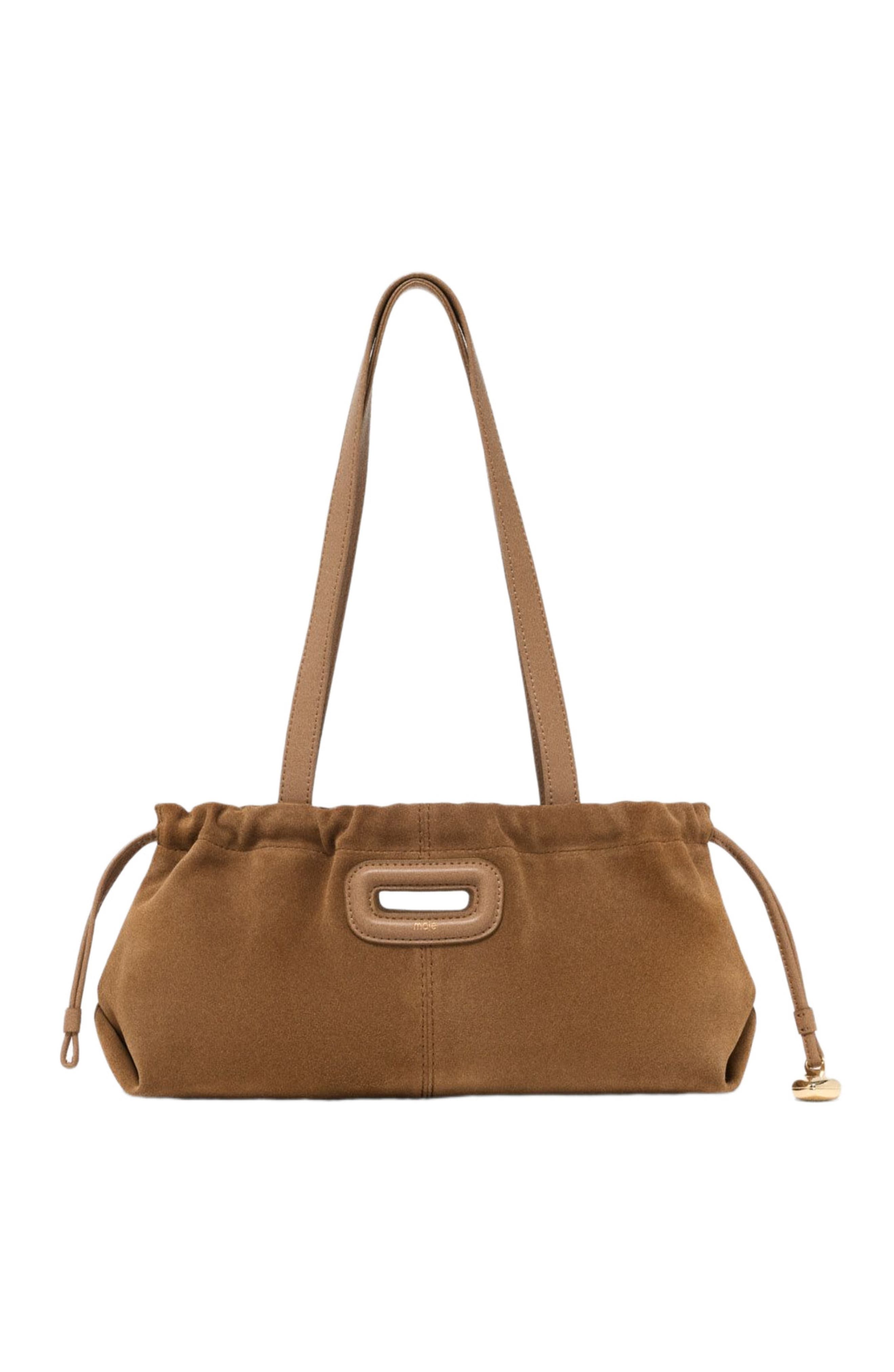 maje Suede Milpli Gazette bag, Main, color, Camel