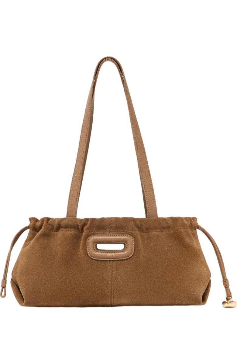 maje Suede Milpli Gazette bag, Main, color, Camel
