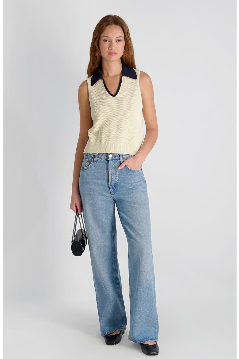 Mozart Contrast Detail Sleeveless Cotton Sweater, Alternate, color, ECRU-MARINE