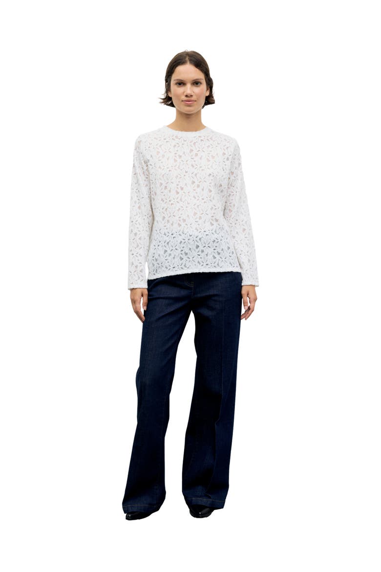 Long Sleeve Lace Detail T-Shirt, Alternate, color, Ecru
