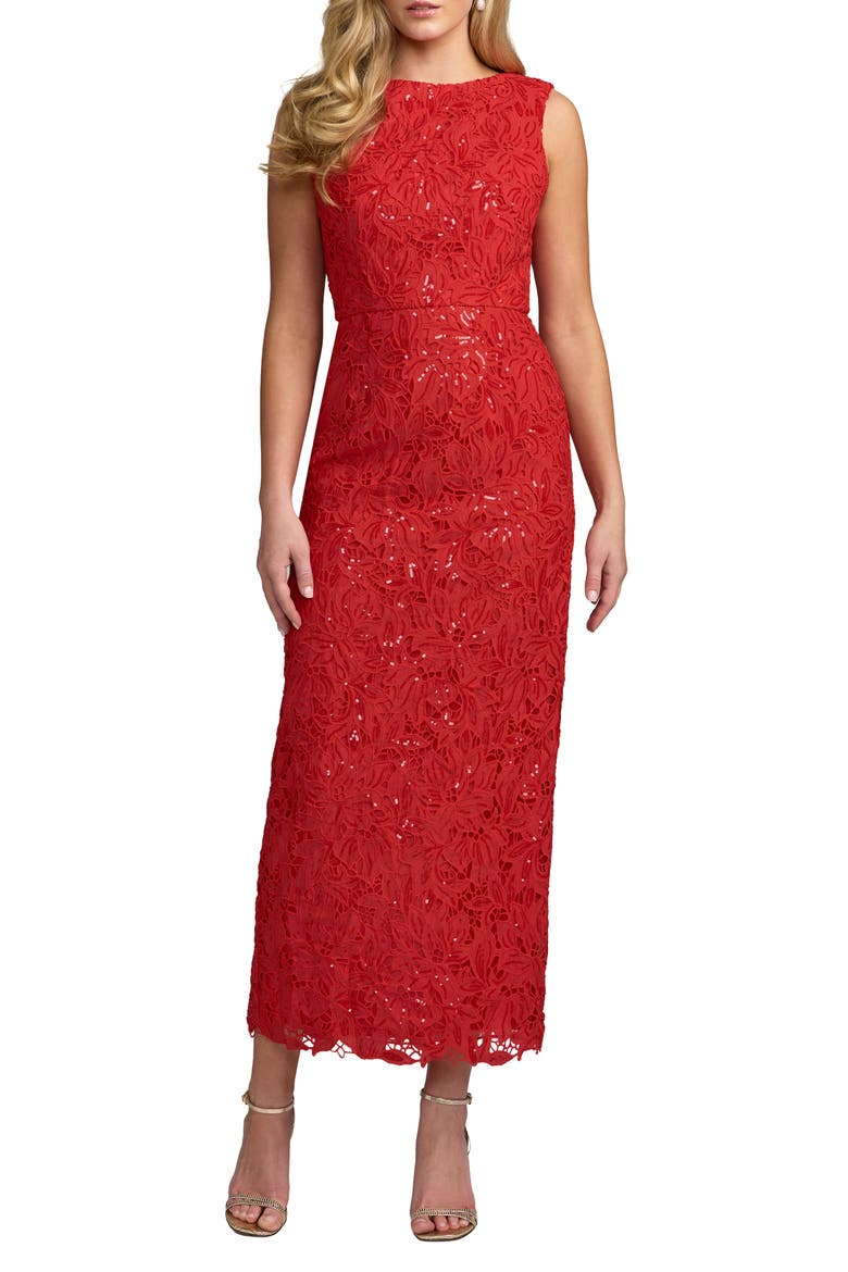 Sleeveless Embroidered Lace Midi Dress, Main, color, Red
