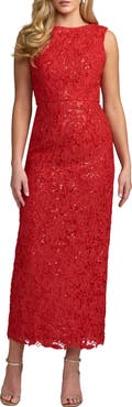 Mac Duggal Sleeveless Embroidered Lace Midi Dress