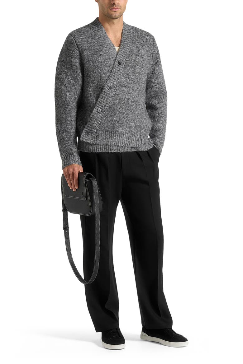 Dani Unisex Asymmetric Brushed Wool Knit Cardigan, Alternate, color, Grey