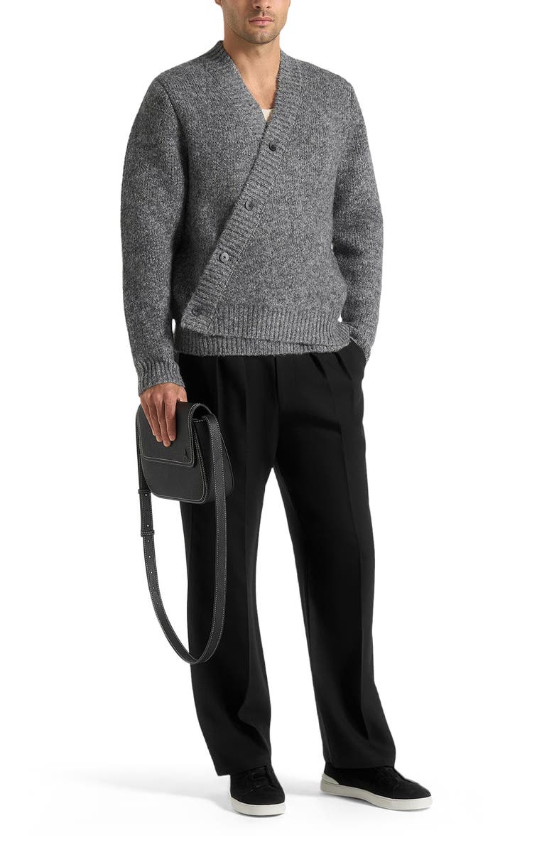 Manière De Voir Dani Unisex Asymmetric Brushed Wool Knit Cardigan, Alternate, color, Grey