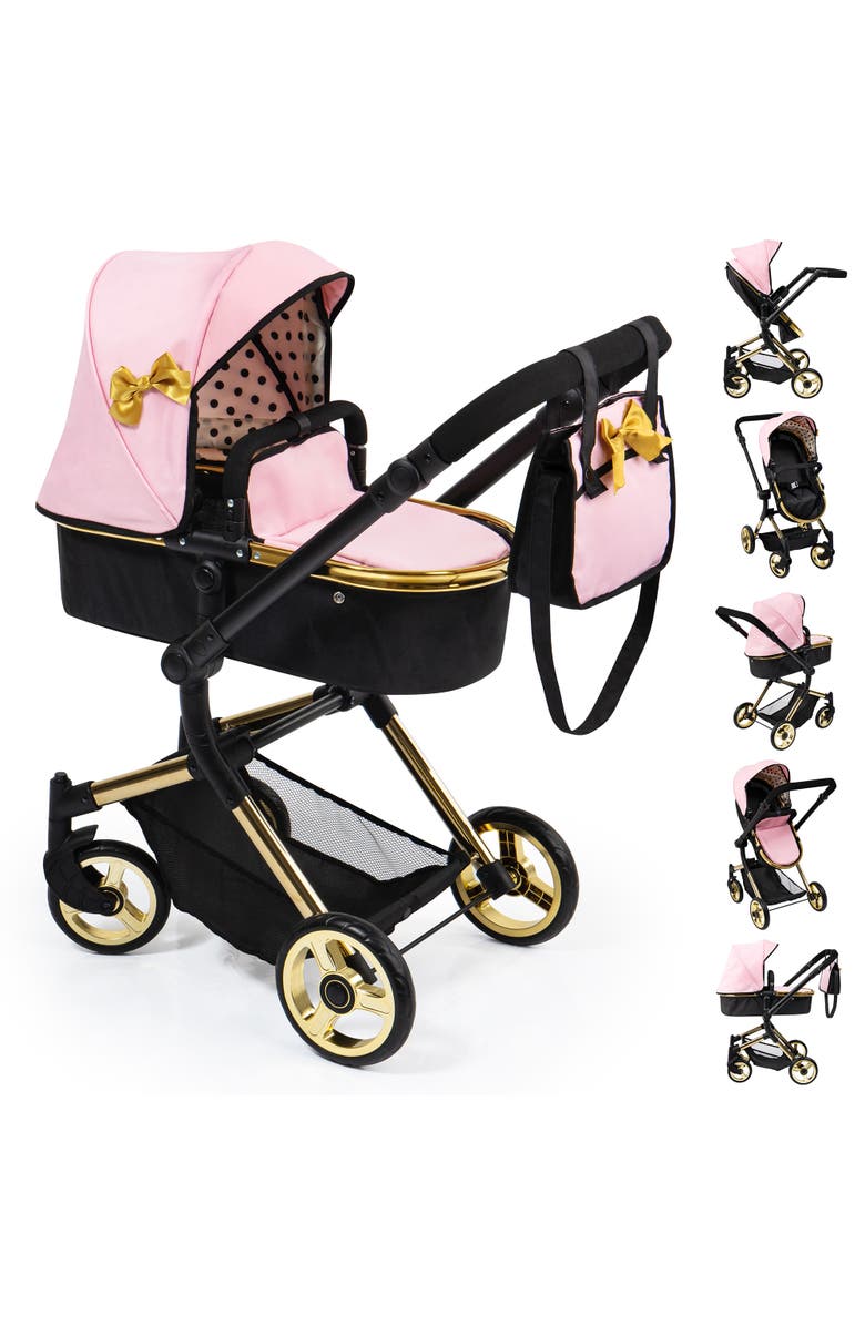 Bayer Design Bayer Pram Neo Vario - Pink, Black, Gold - Accessory for Dolls Up to 20", Shoulder Bag, Converts to Stroller, Kids Toy, Ages 3+ | baby d, Main, color, Multicolored
