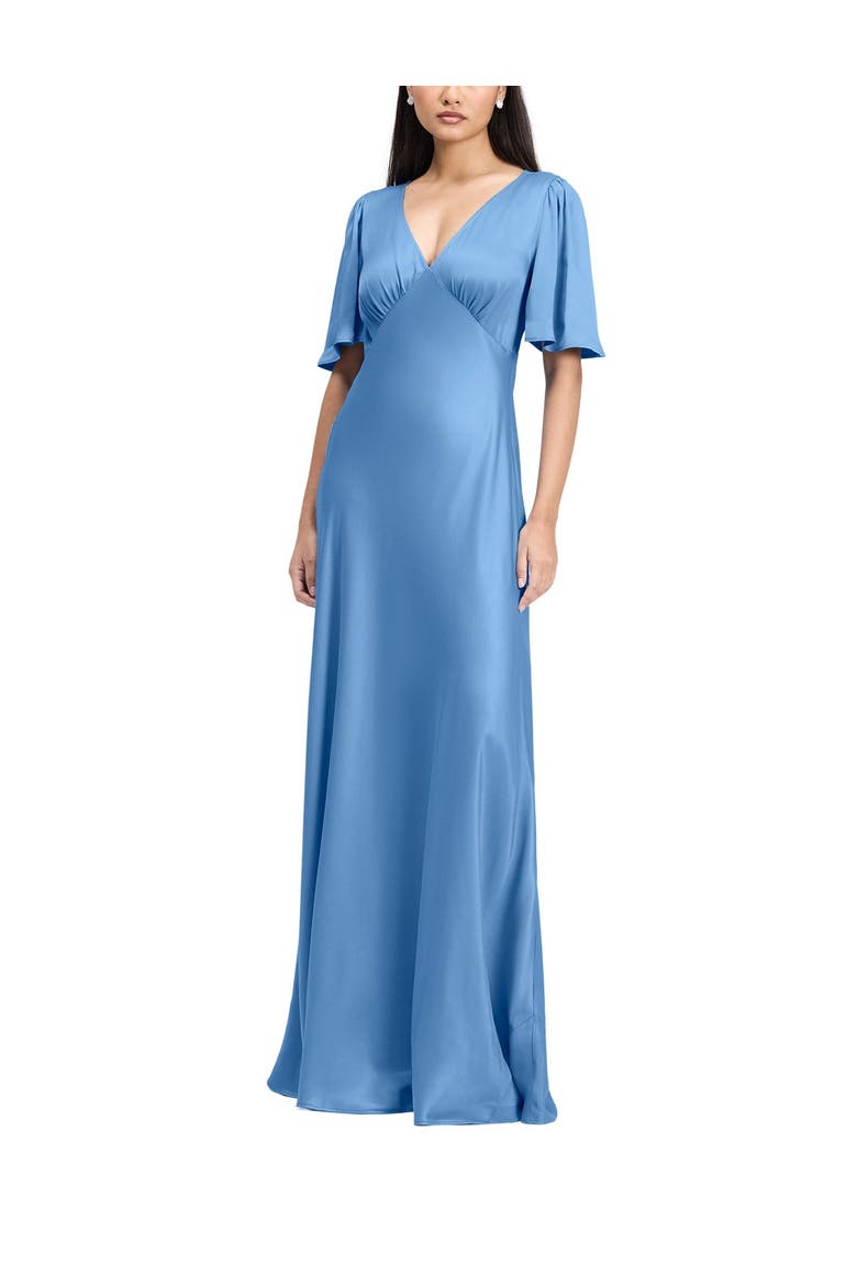 Arabella Angel Sleeve Satin Maxi Dress, Alternate, color, Chambray Blue