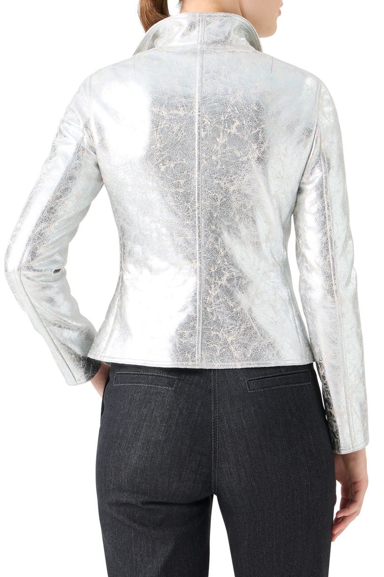 Metallic Faux Leather Moto Jacket, Alternate, color, ALUMINIUM