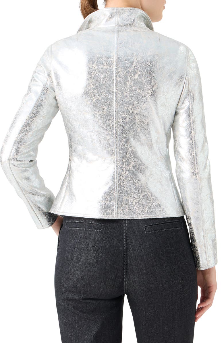 Akris punto Metallic Faux Leather Moto Jacket, Alternate, color, Aluminium