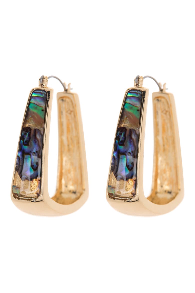 34mm Abalone Hoop Earrings, Main, color, GREEN MULTI- GOLD