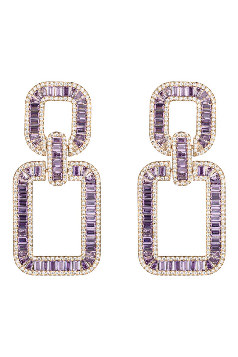 Sophie Cubic Zirconia Geometric Drop Earrings, Main, color, PURPLE