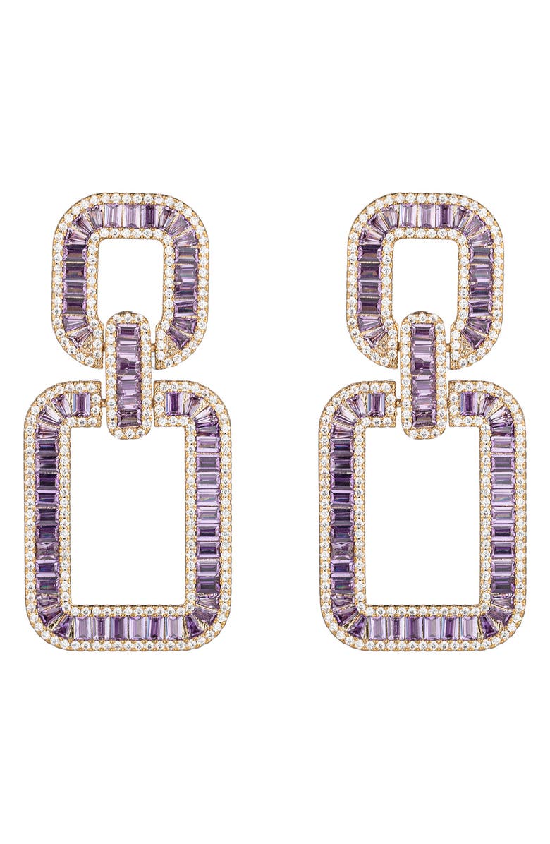 EYE CANDY LOS ANGELES Sophie Cubic Zirconia Geometric Drop Earrings, Main, color, Purple