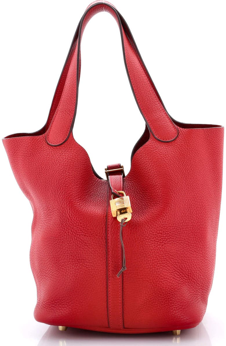 Pre-Owned Hermes Picotin Lock Bag Clemence MM, Main, color, Rouge Casaque