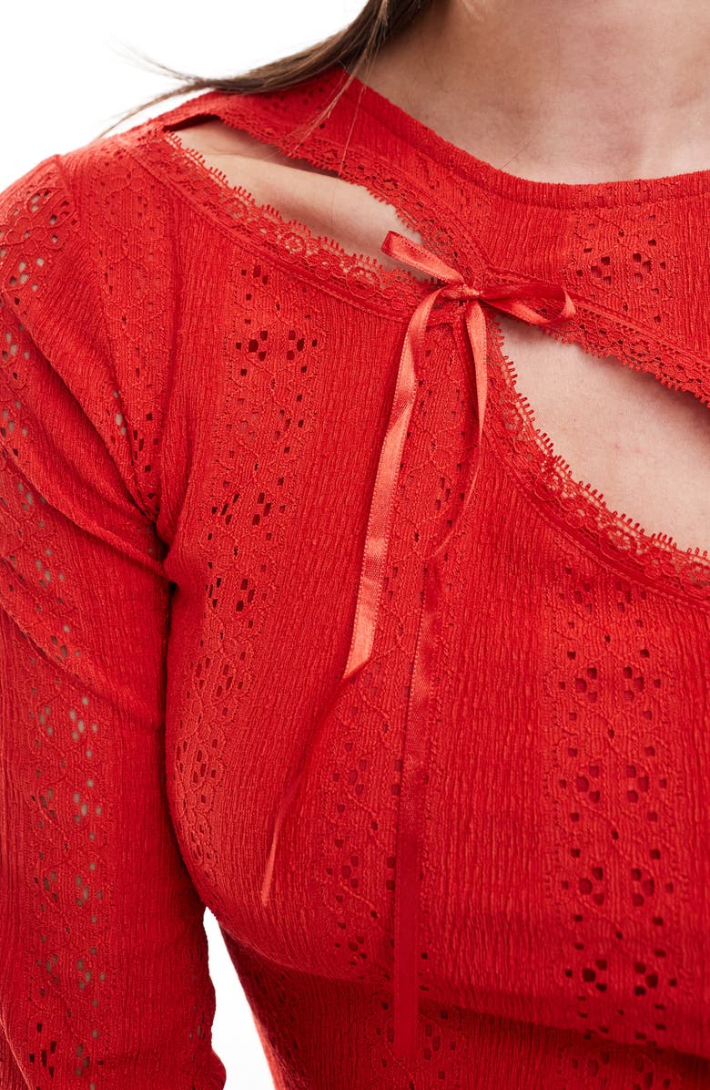 Miss Selfridge Cutout Long Sleeve Lace Minidress, Alternate, color, 