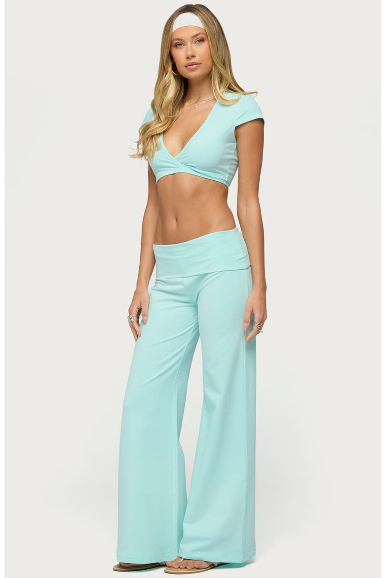 Wide Leg Foldover Pants, Alternate, color, TURQUOISE