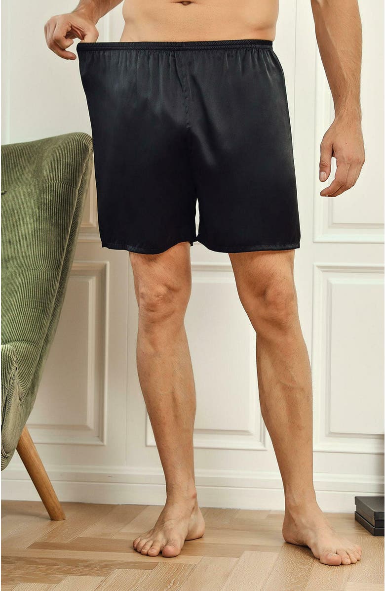 SILKSILKY Pure Silk Solid Color Mens Lounge Shorts, Alternate, color, Black