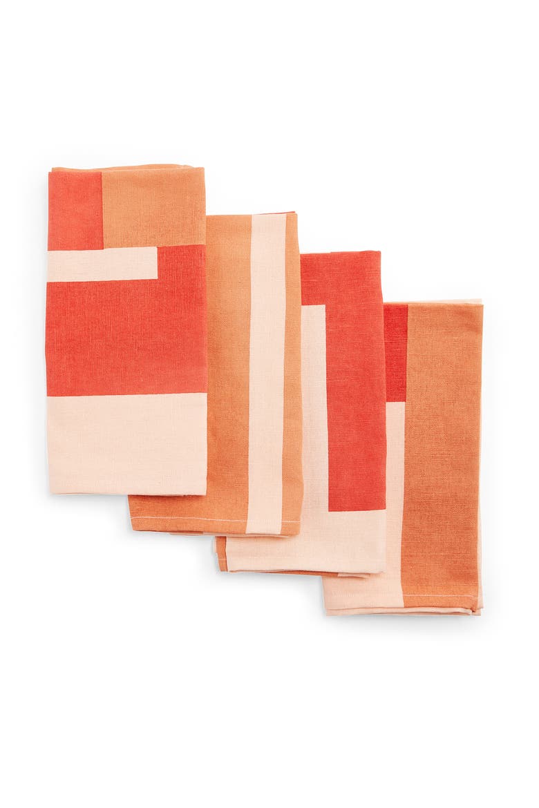Marguerita Mergentime Once in a While Set of 4 Linen Blend Napkins, Main, color, GREY