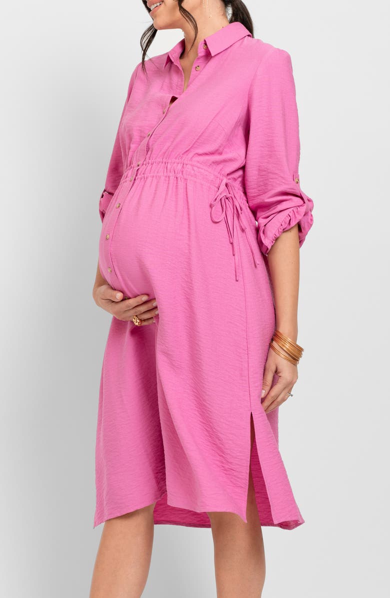 Seraphine Long Sleeve Maternity Shirtdress, Alternate, color, Pink