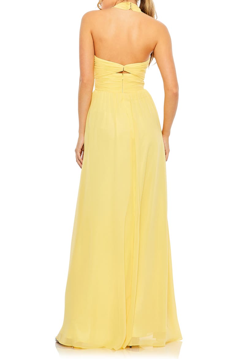 Ruched Halter Neck Gown, Alternate, color, SUNSHINE