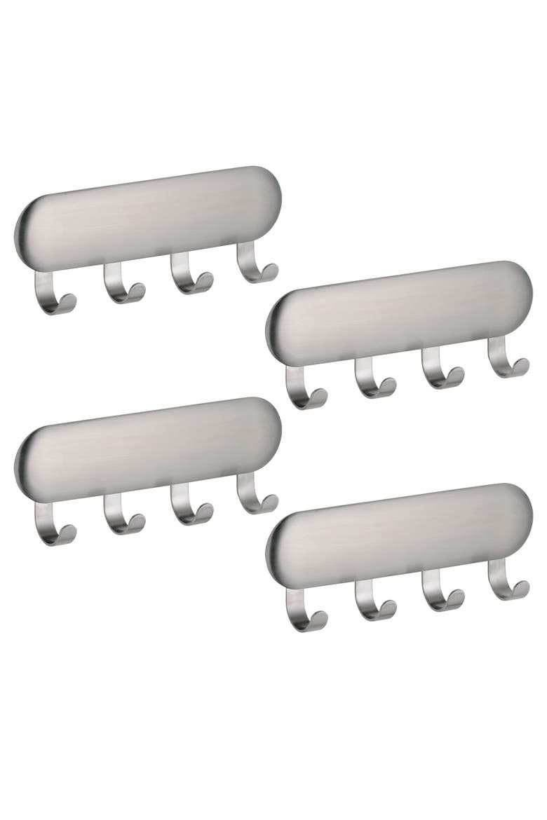 Self-Adhesive Key Rack with 4 Hooks - Set of 4 - Brushed, Main, color, Brushed SS