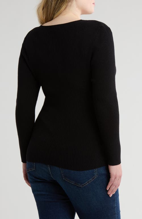 Max Studio Faux Wrap Knit Sweater In Black