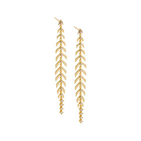Colored Fishbone Long Drop Stud Earring