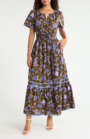 SUGARLIPS Orly Floral Smock Waist Cotton Maxi Dress