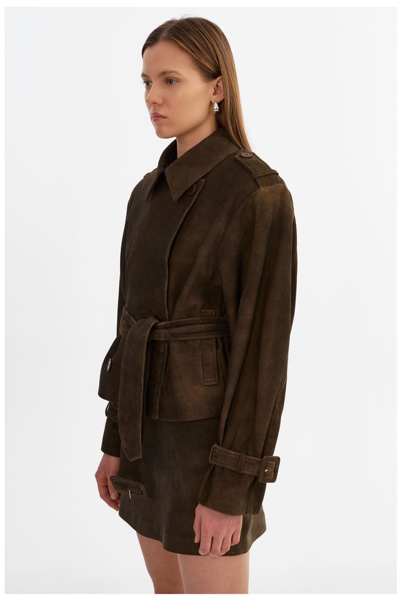 Dhana | Suede Trench Jacket, Alternate, color, Distressed Brown