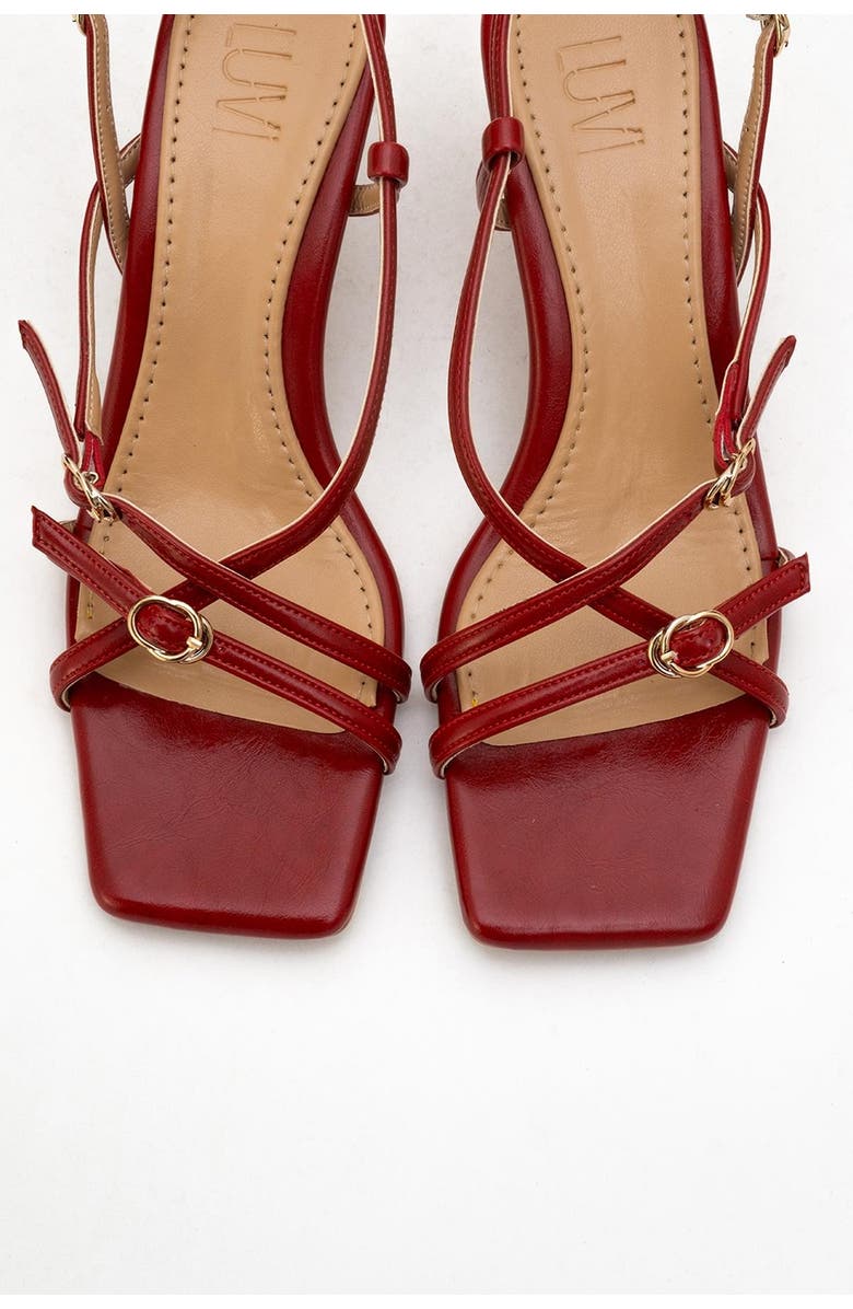 Prologue Shoes Chaka Square Toe Stiletto Sandal, Alternate, color, Red