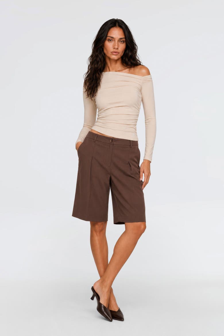 Lune Asymmetric Off-Shoulder Long Sleeve Stretch Top, Main, color, Ecru