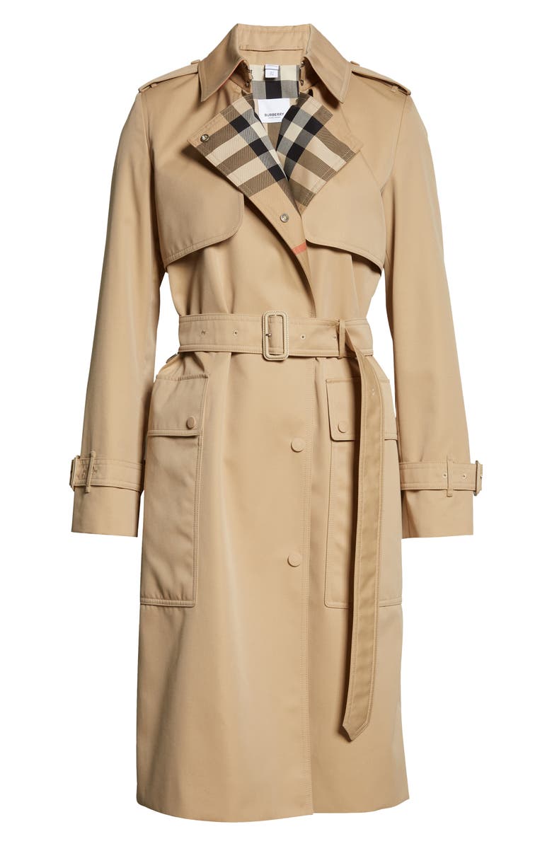 Burberry Sandridge Check Detail Trench Coat, Alternate, color, 