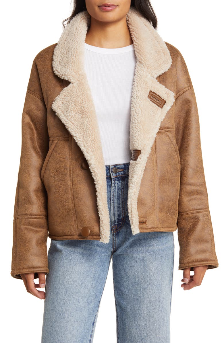 Lucky Brand Faux Shearling Moto Jacket, Alternate, color,