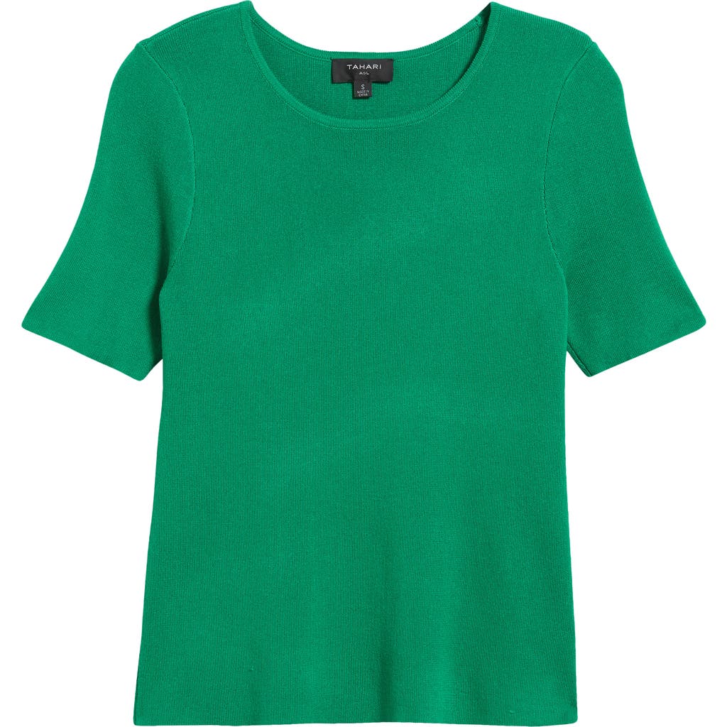 Tahari Asl Short Sleeve Sweater In Emerald