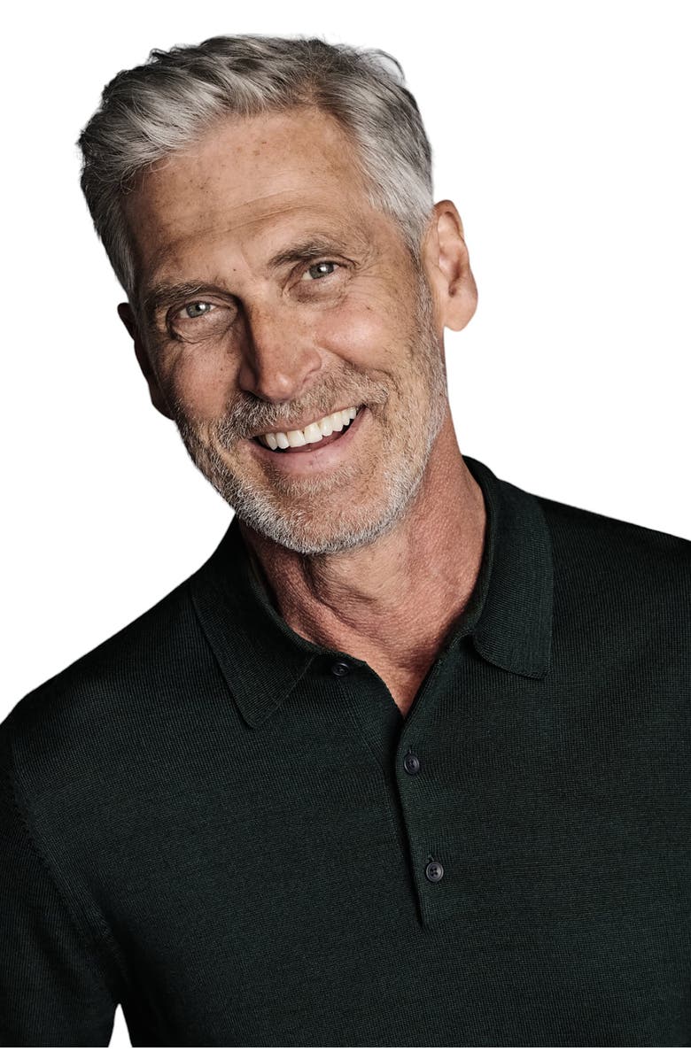 Charles Tyrwhitt Merino Polo Long Sleeve Sweater, Alternate, color, Forest Green