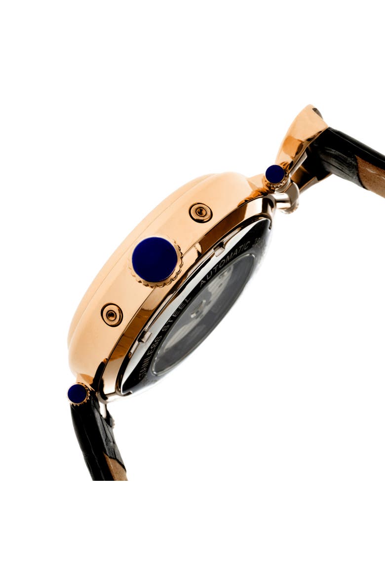 Ganzi Semi-Skeleton Leather-Band Watch, Alternate, color, Rose Gold/Black
