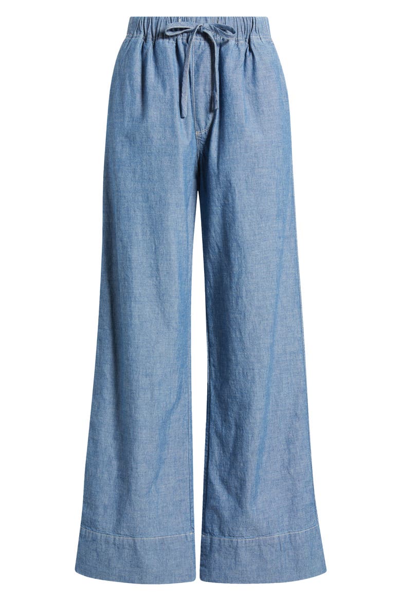Riley Tie Waist Wide Leg Chambray Pants, Alternate, color, CHAMBRAY RINSE WASH